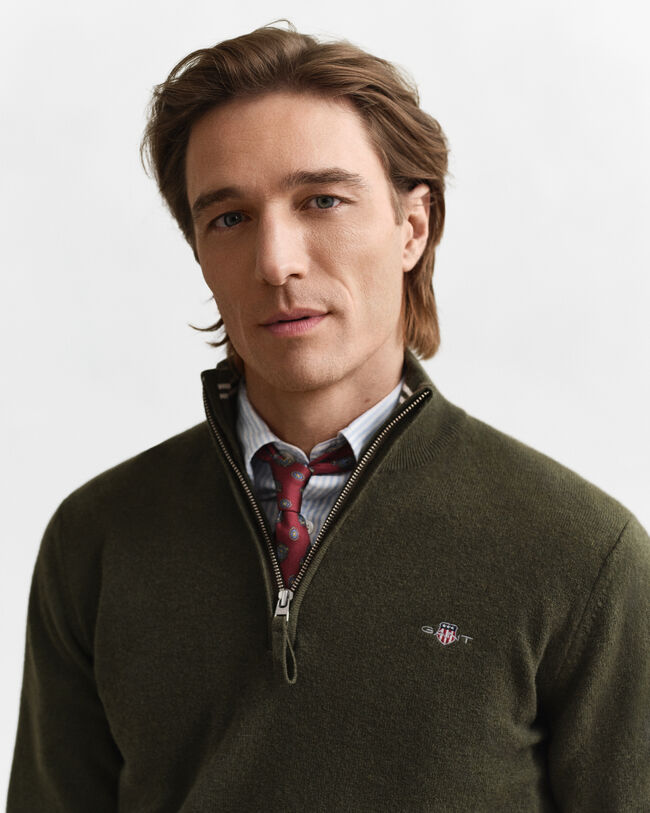 Tröja i superfin lammull med half-zip