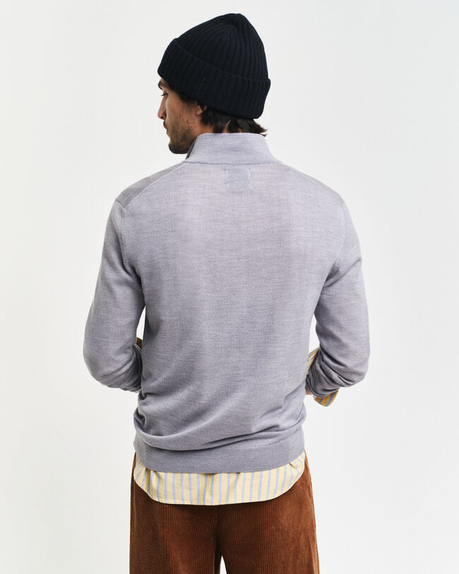 Tr&ouml;ja med halv dragkedja i extra fin merinoull