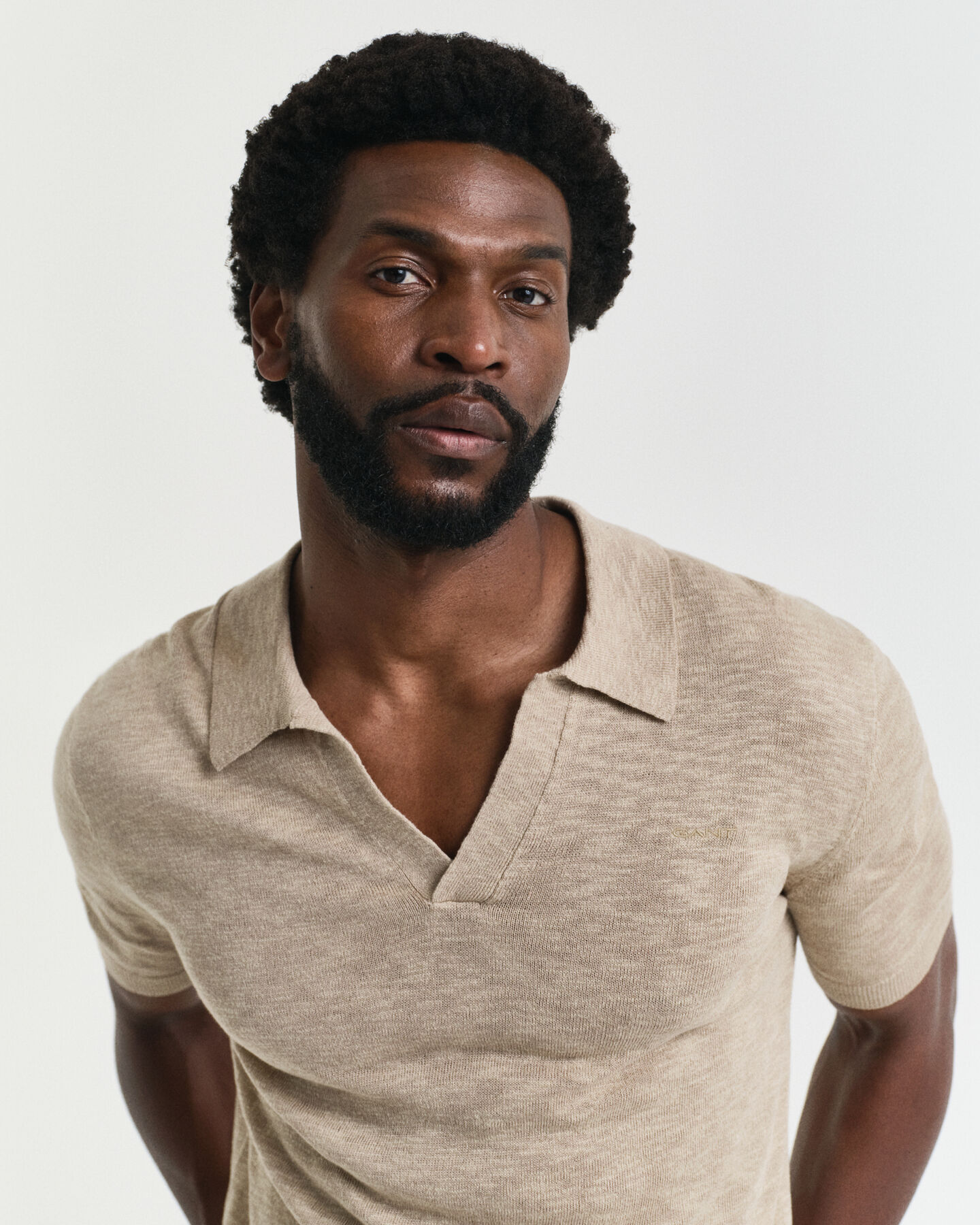 Kortärmad pikétröja i linneblandning