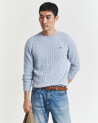 Kabelstickad bomullströja med rund hals