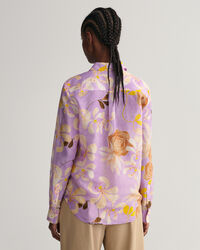 Regular fit blommig blus i bomull och silke