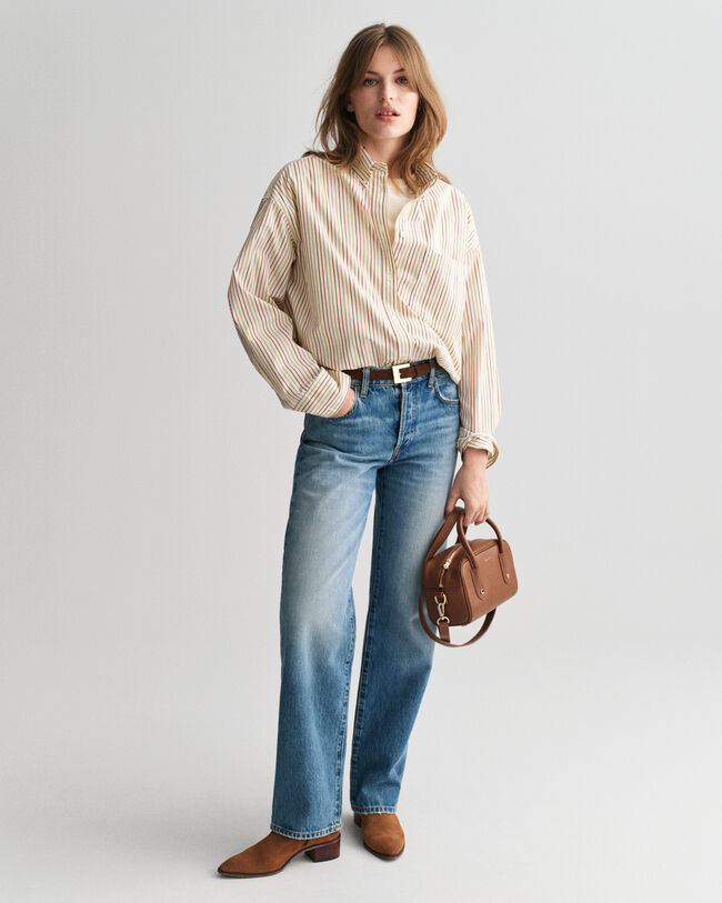 Oversized randig poplinskjorta