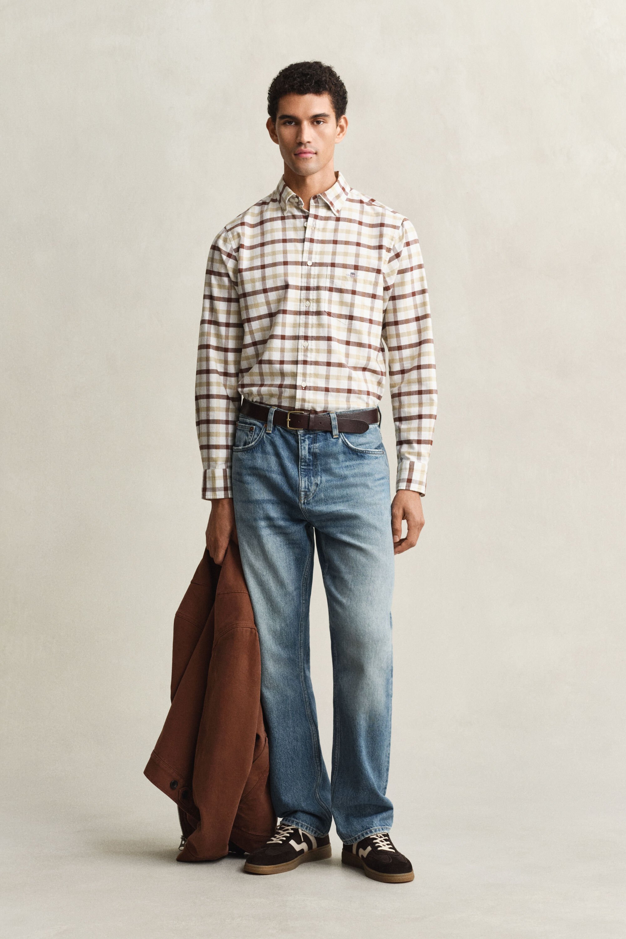 Regular fit rutig oxfordskjorta