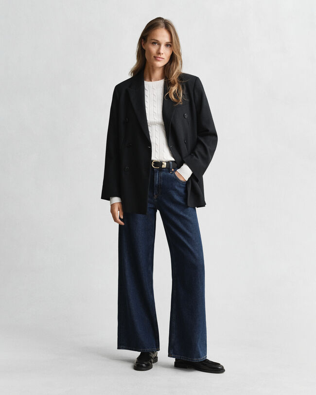 Kabelstickad tröja i bomullsstretch med rund hals