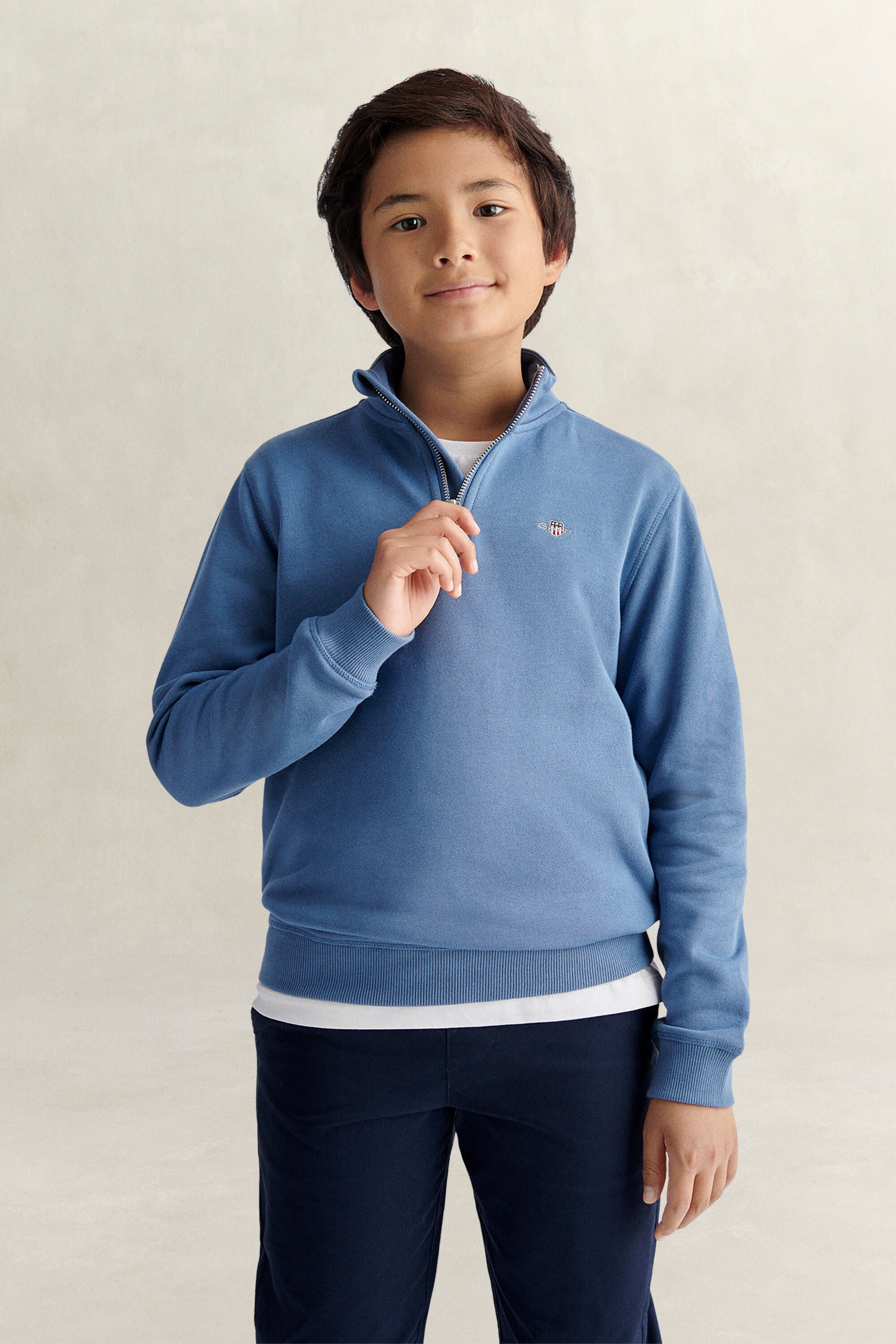 Teen Boys sweatshirt med half-zip och sköldemblem