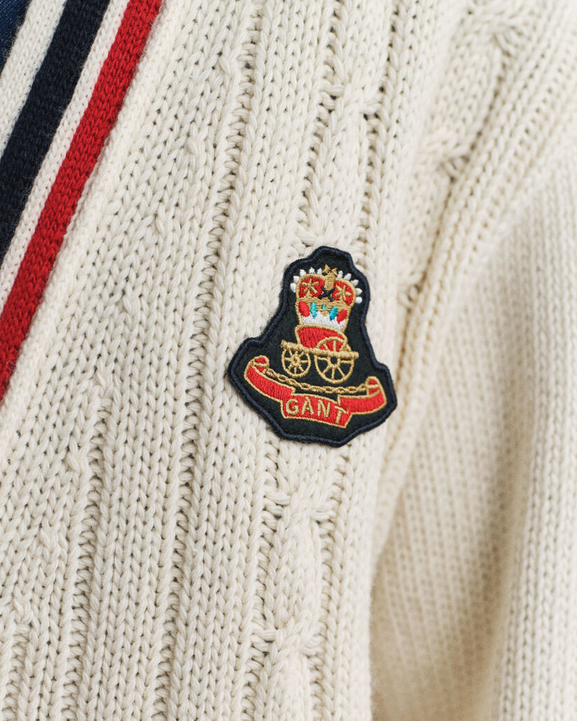 Gant Varsity kabelstickad V-ringad kofta