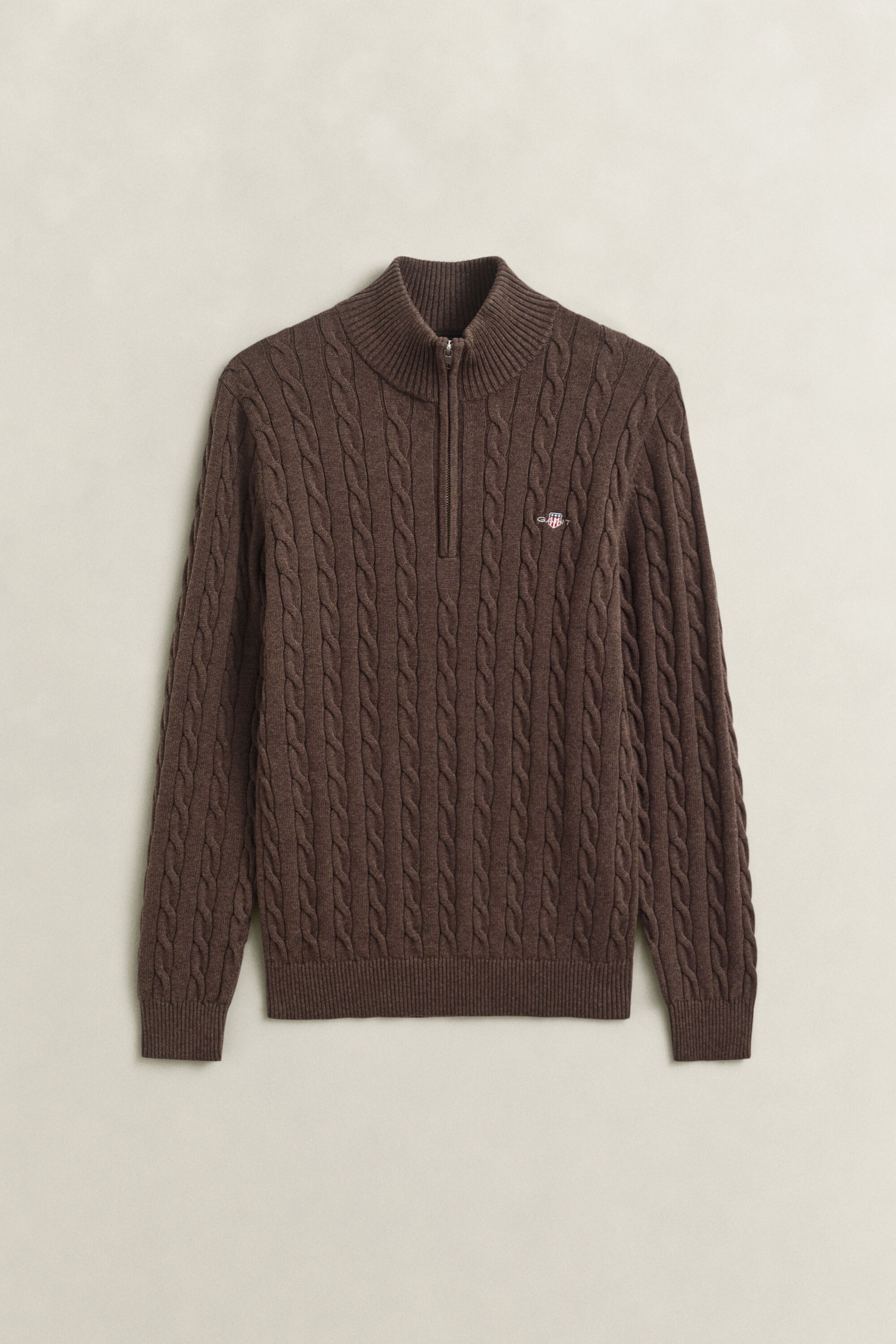 Kabelstickad bomullströja med half-zip