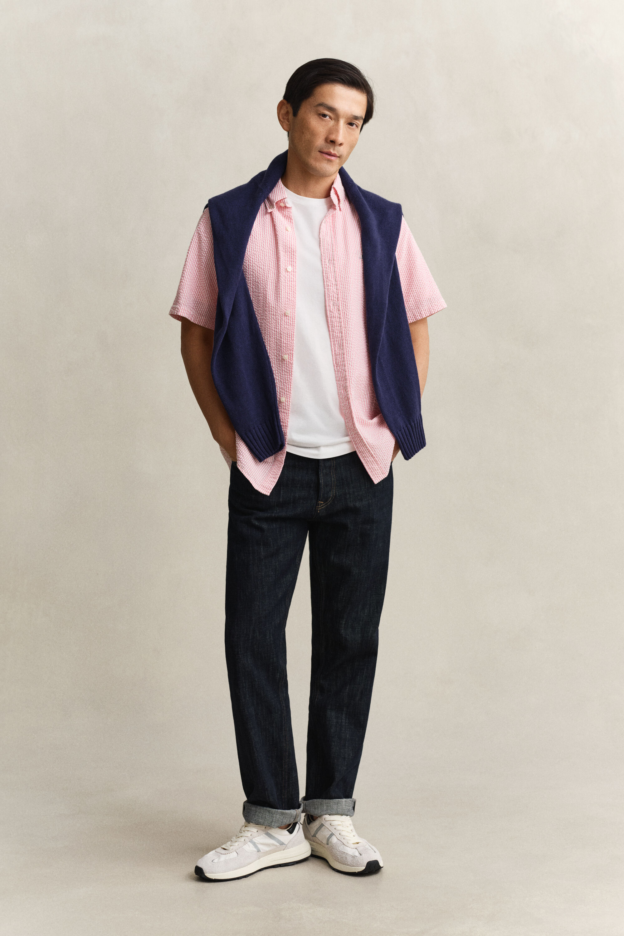 Randig kortärmad skjorta i bäckebölja