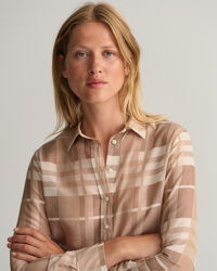 Regular fit rutig skjorta i silke och bomull