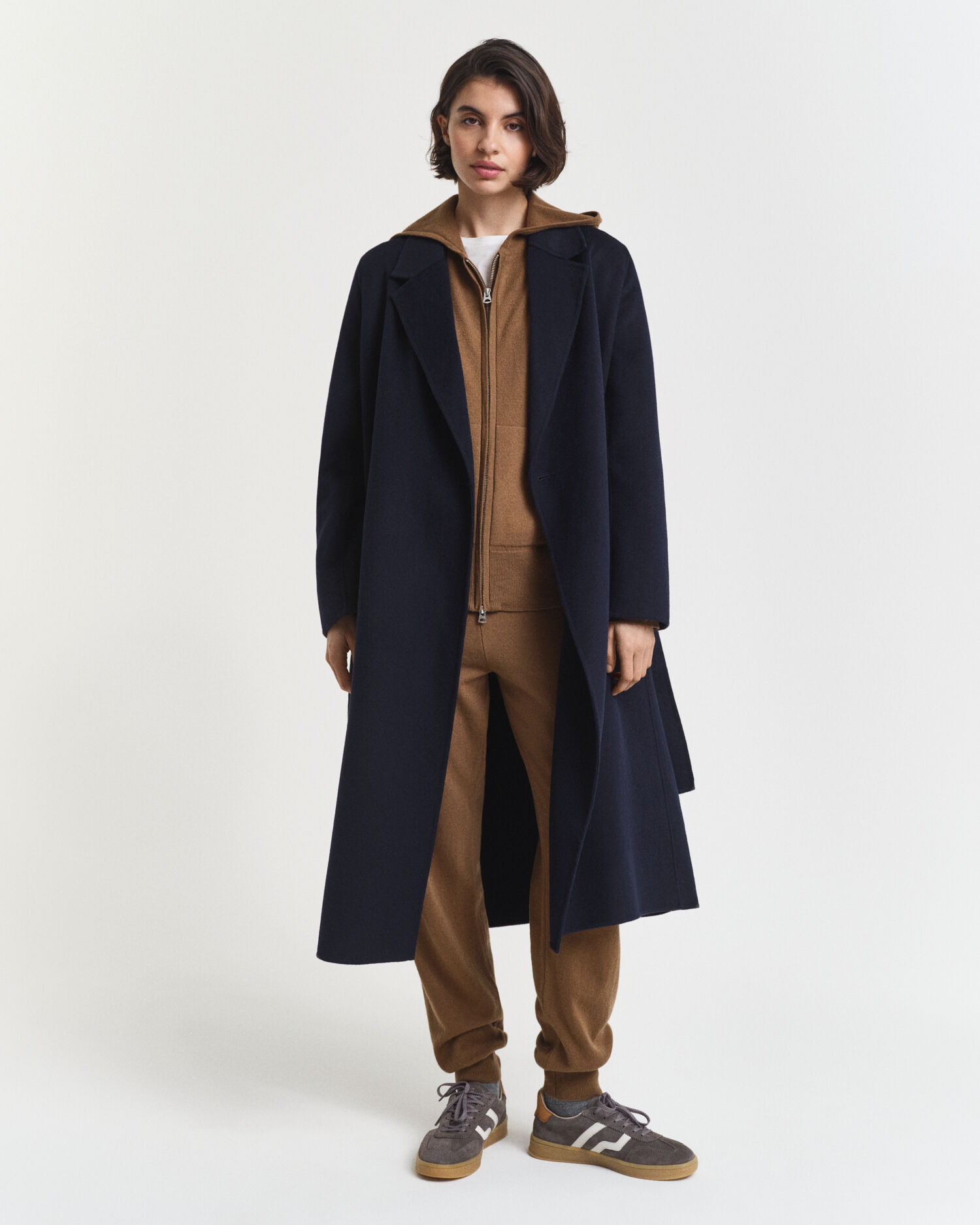 Hoodie i superfin lammull med dragkedja