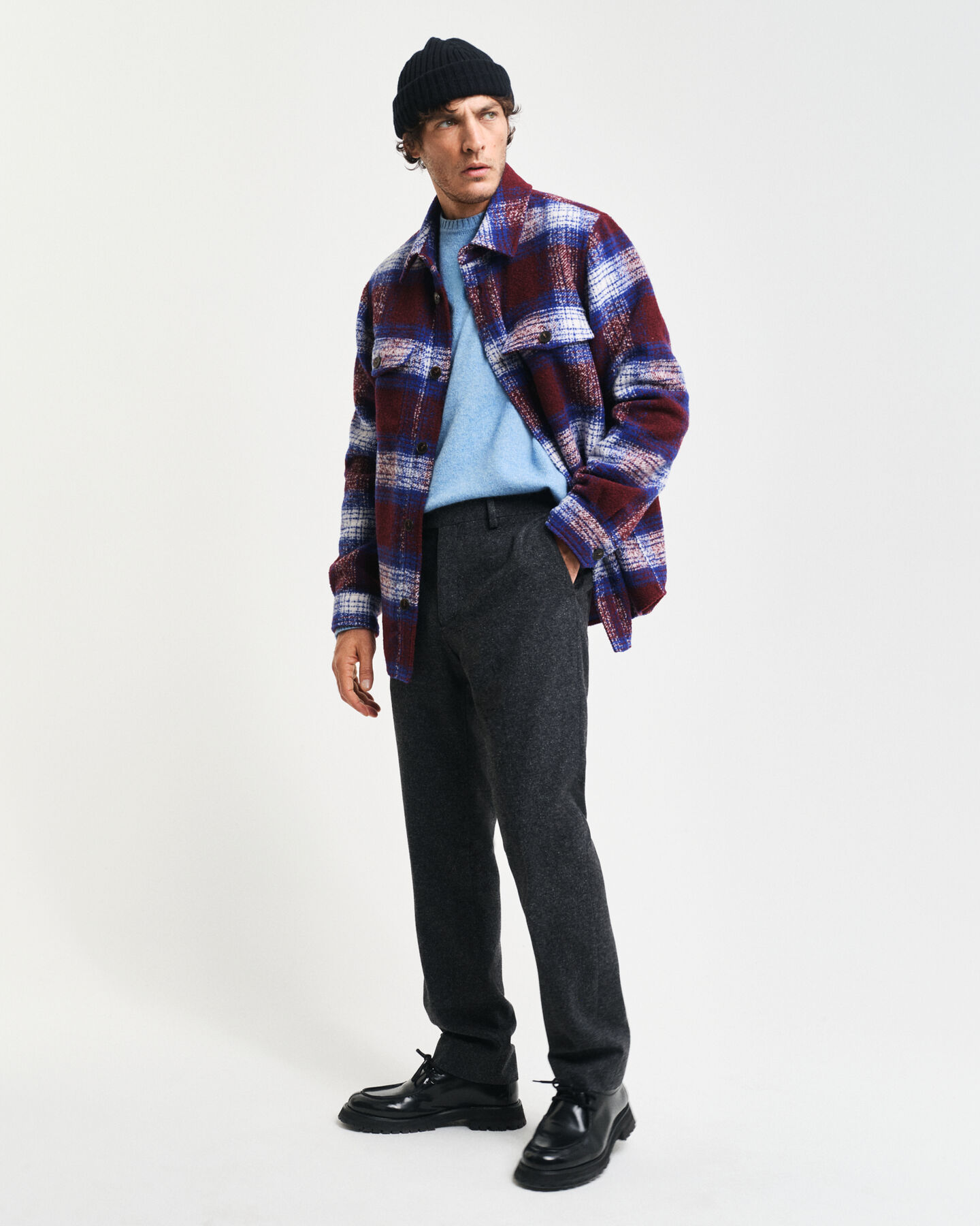 Slim fit kostymbyxor i donegalgarn