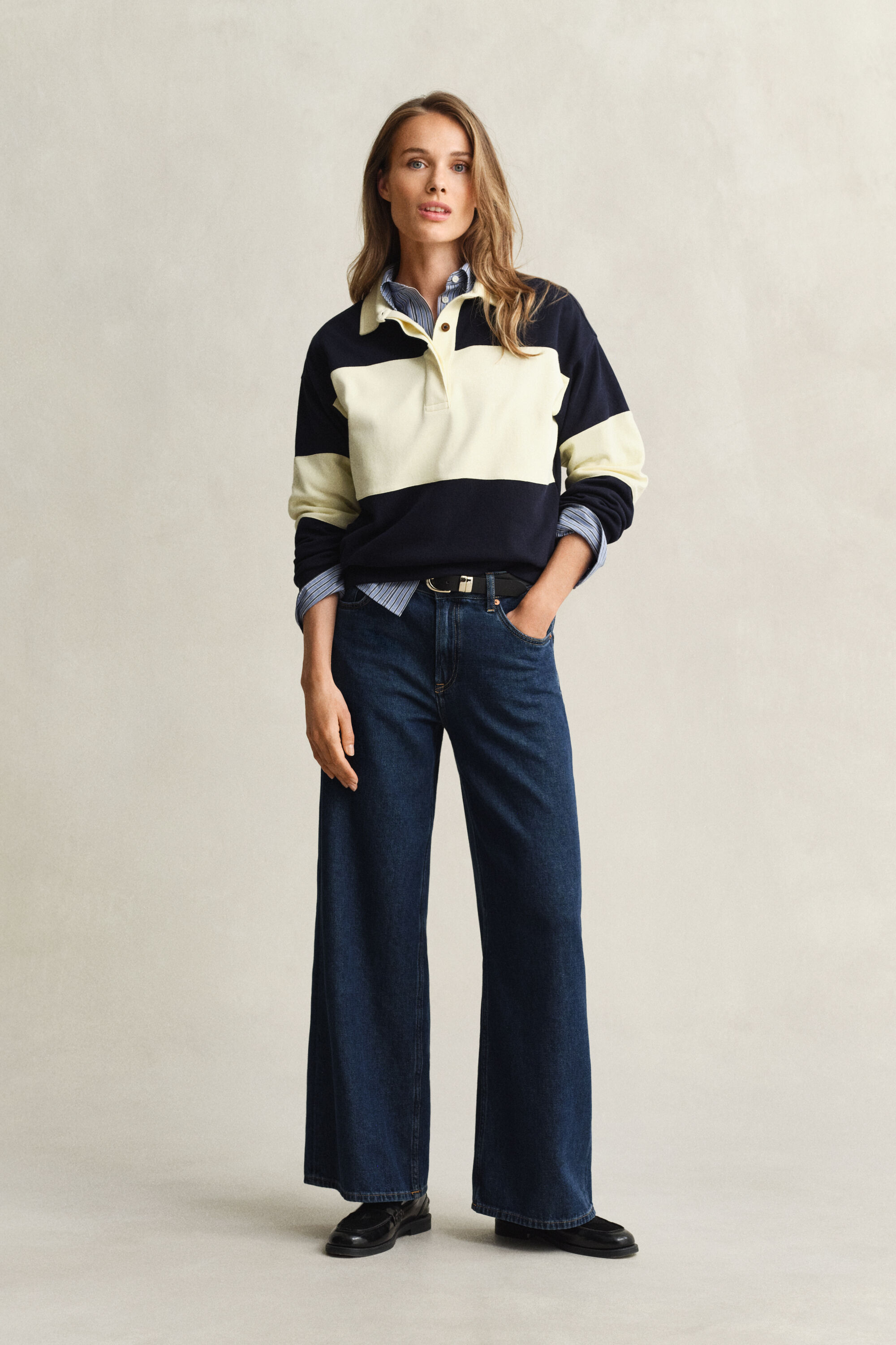 Rugger i pikéstruktur med färgblock