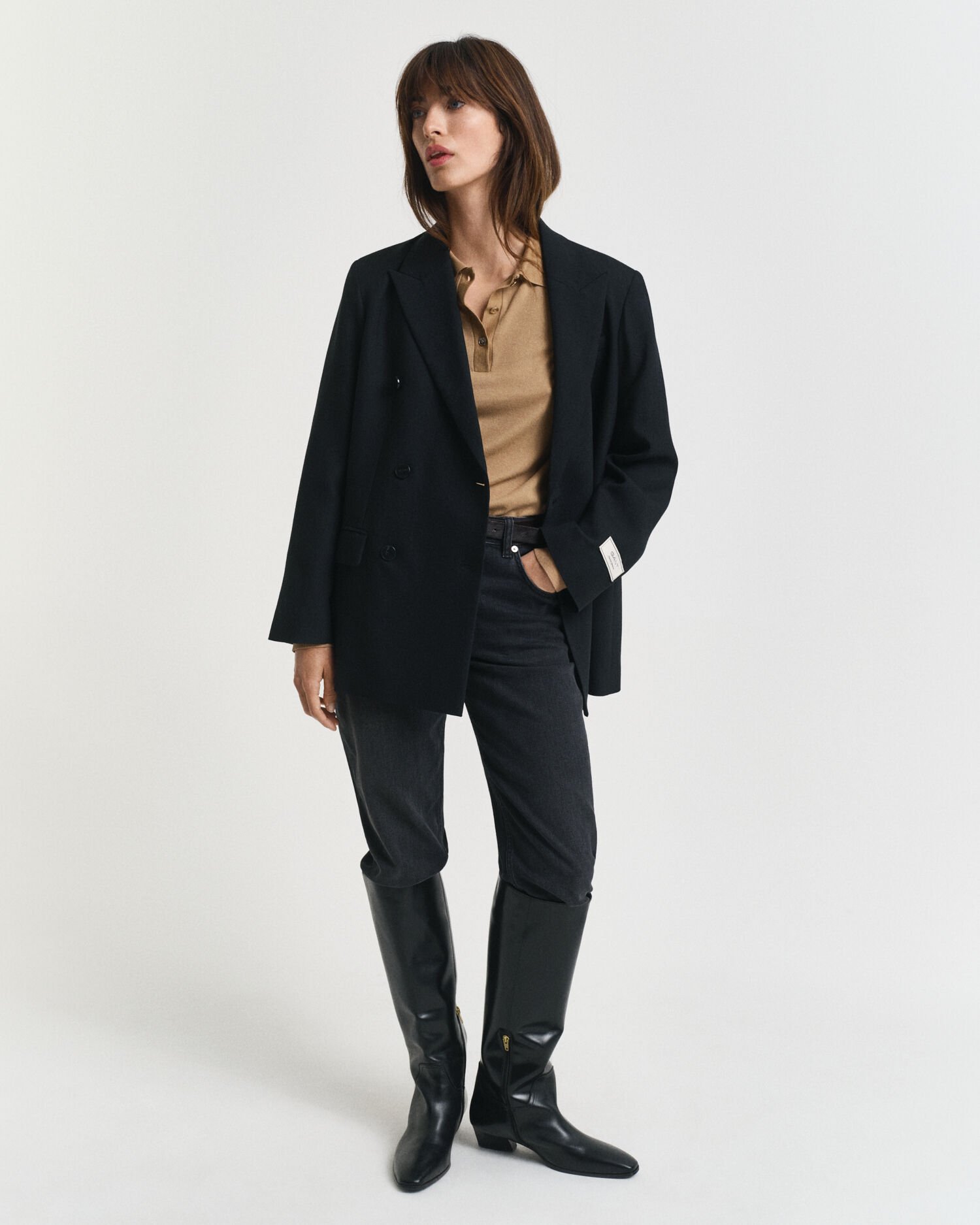 Långärmad sömlös pikétröja med knappar