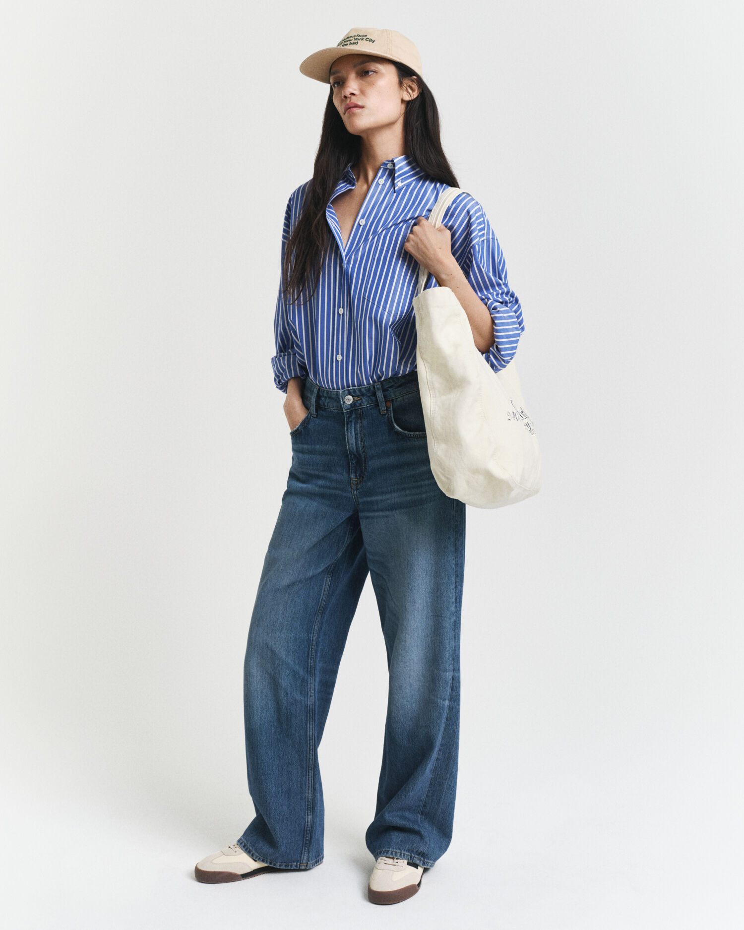 Oversized randig poplinskjorta