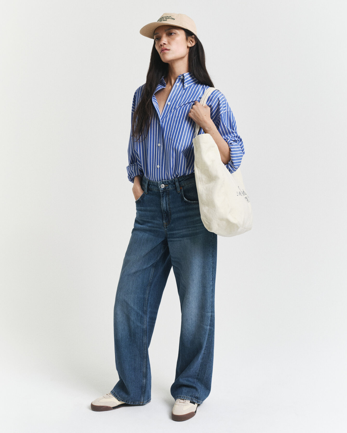 Oversized randig poplinskjorta