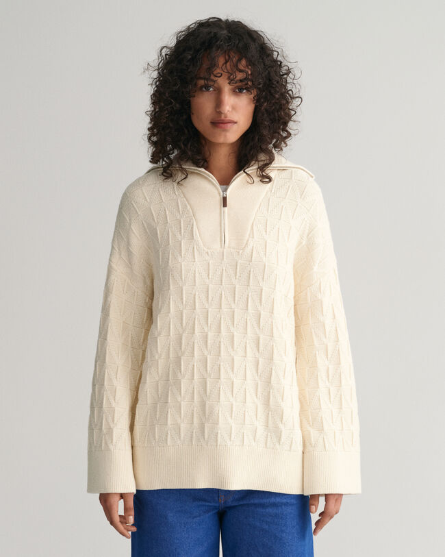 Fiskbensmönstrad half-zip tröja
