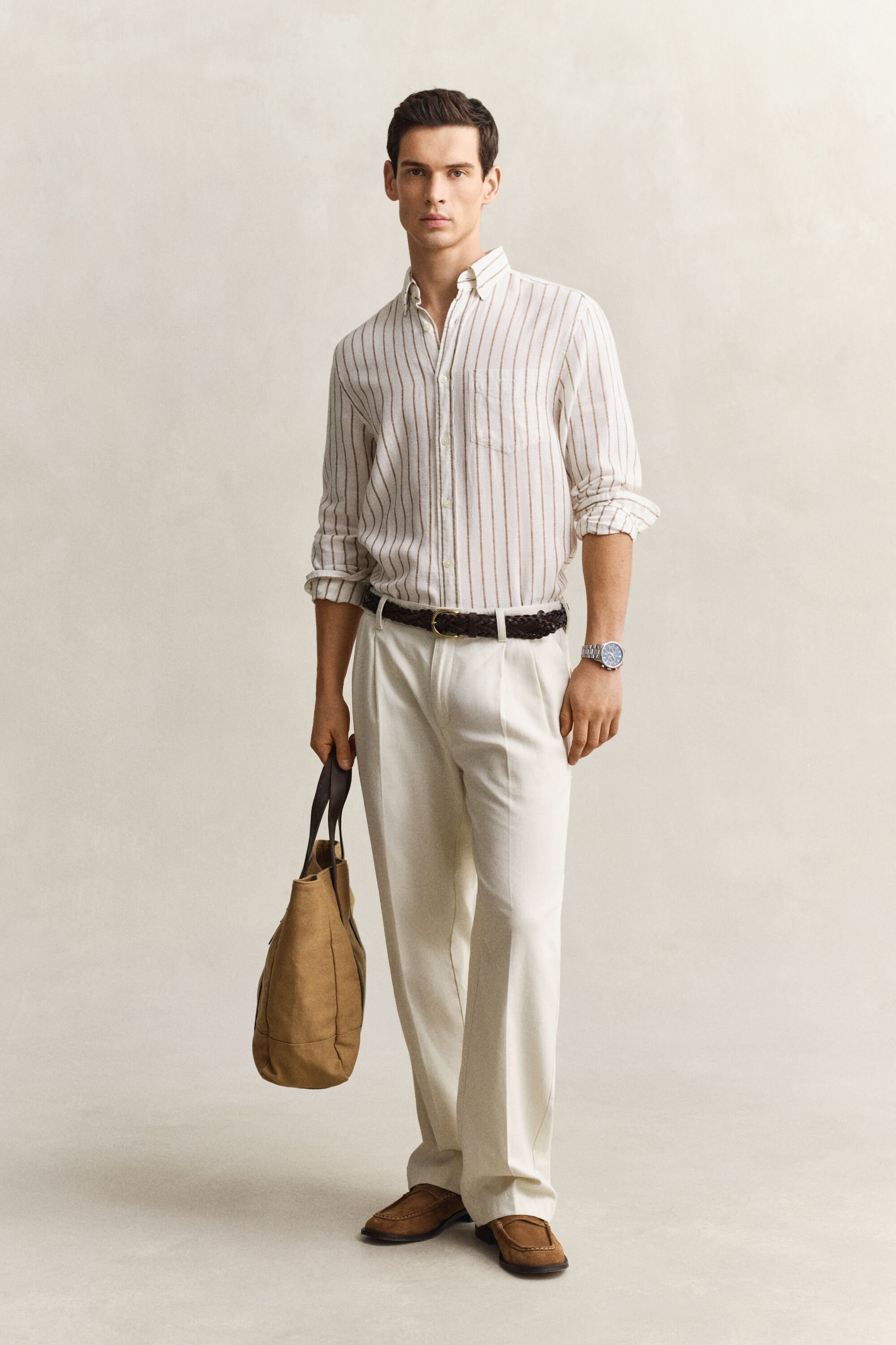 Randig skjorta i linneblandning