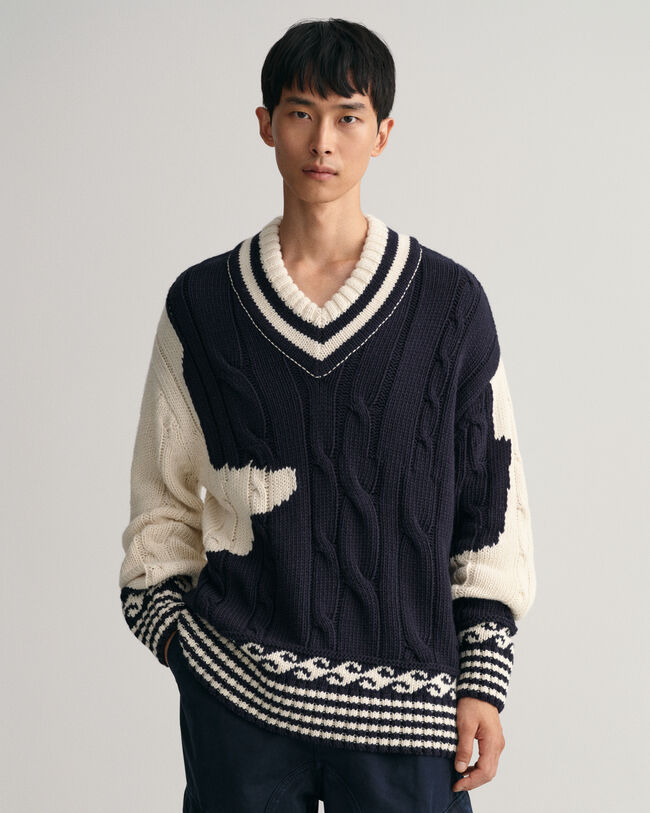 Intarsiastickad V-ringad tröja