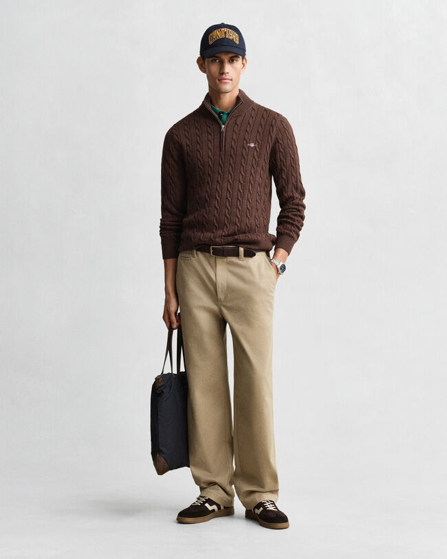 Kabelstickad bomullströja med dragkedja vid halsöppningen