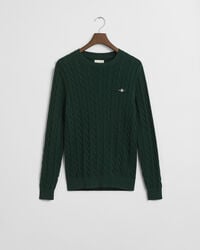 Kabelstickad bomullströja med rund hals