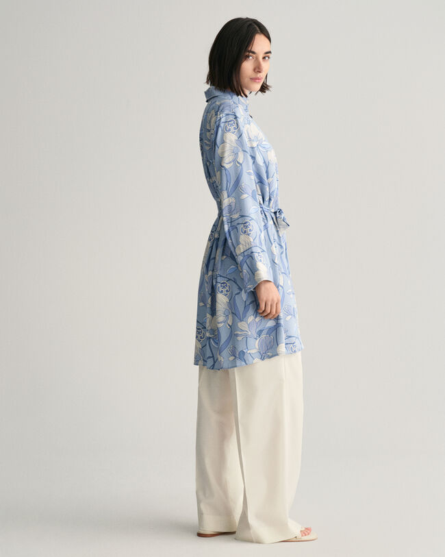 Skjortklänning med magnoliamönster