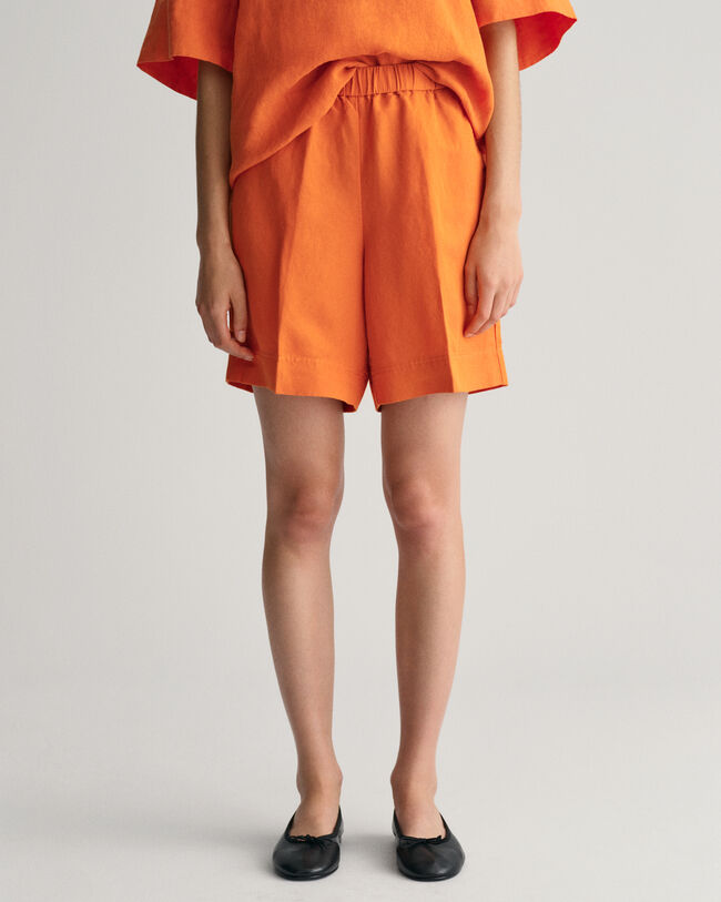 Relaxed fit dra-p&aring;-shorts i linneblandning