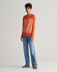 Finstickad randig tr&ouml;ja med rund hals