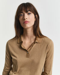 Långärmad sömlös pikétröja med knappar