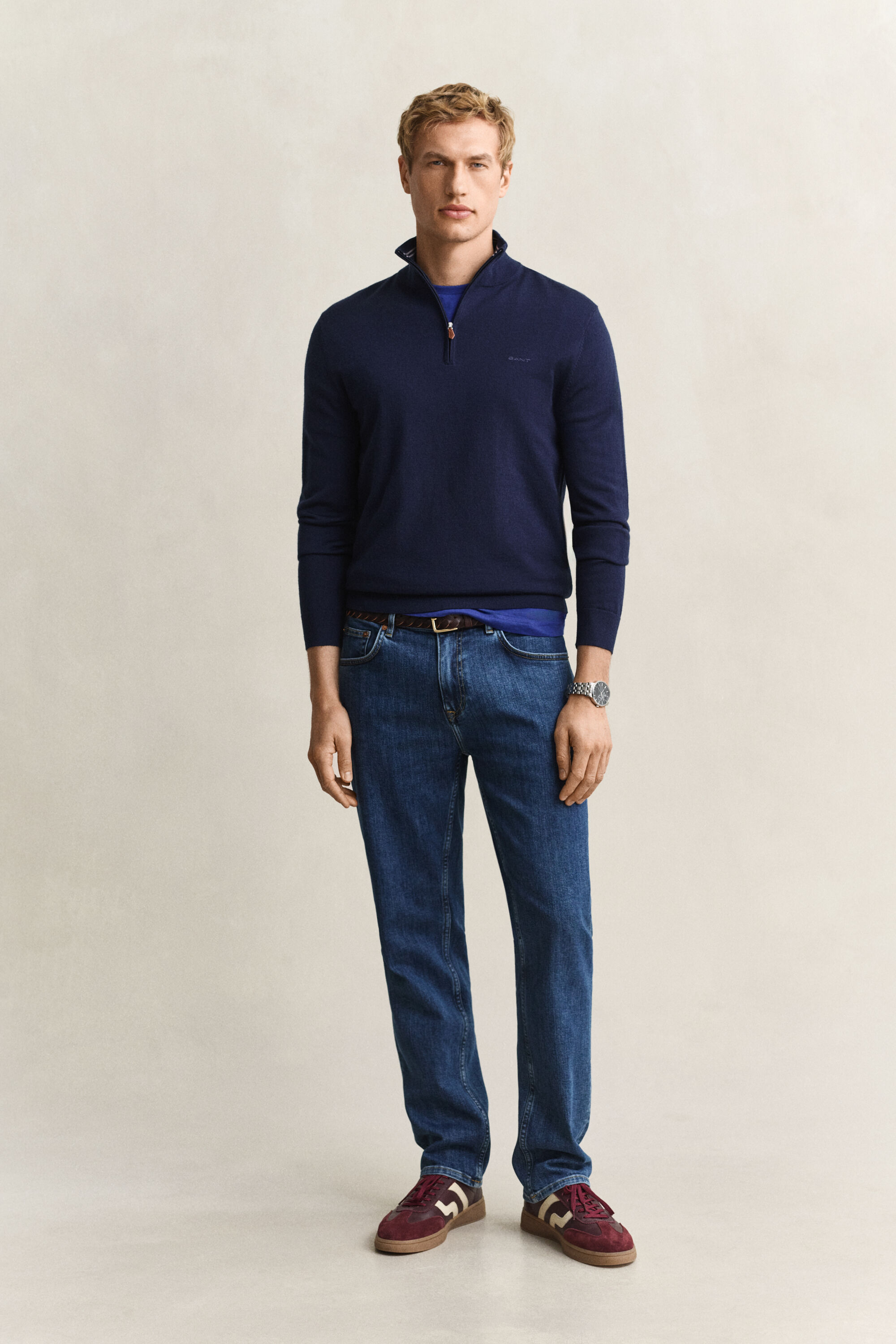 Tröja med half-zip i merinoull