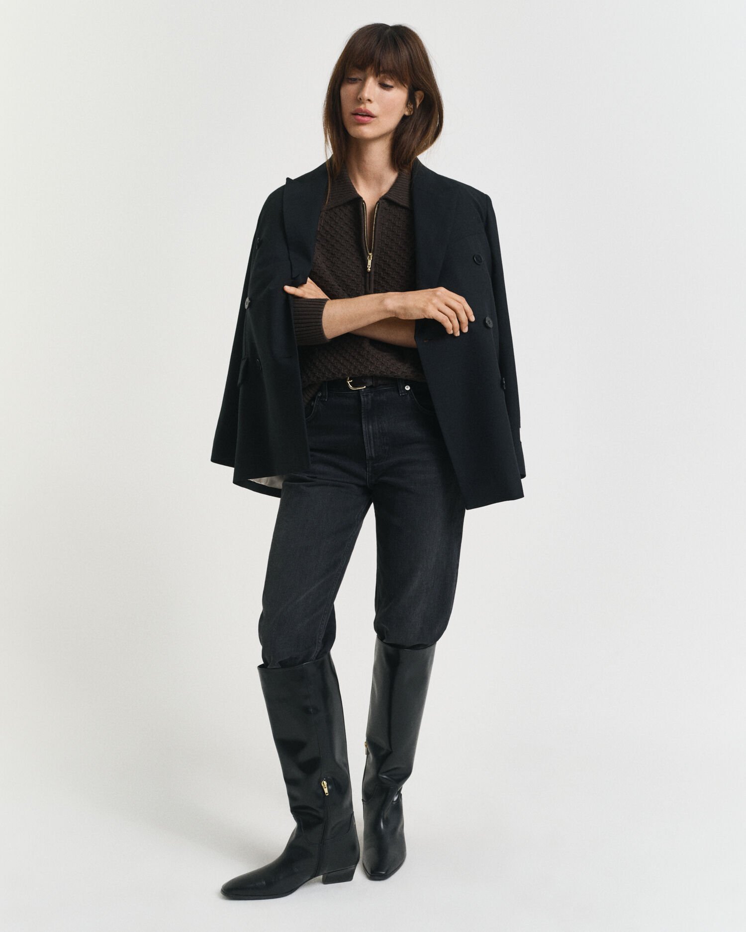 Bomullströja med struktur och half-zip