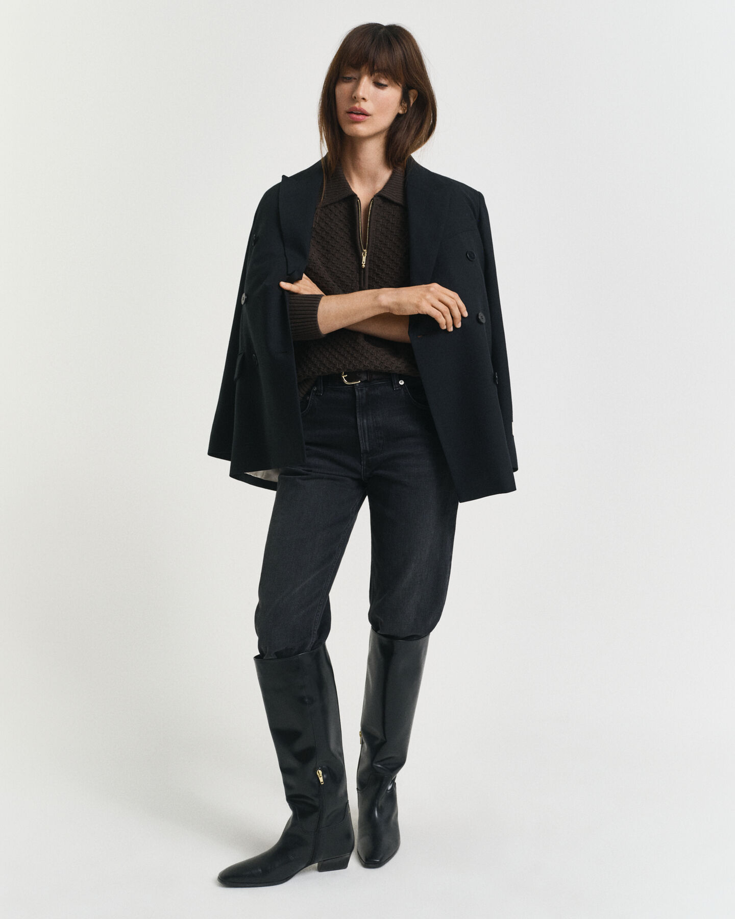 Bomullströja med struktur och half-zip