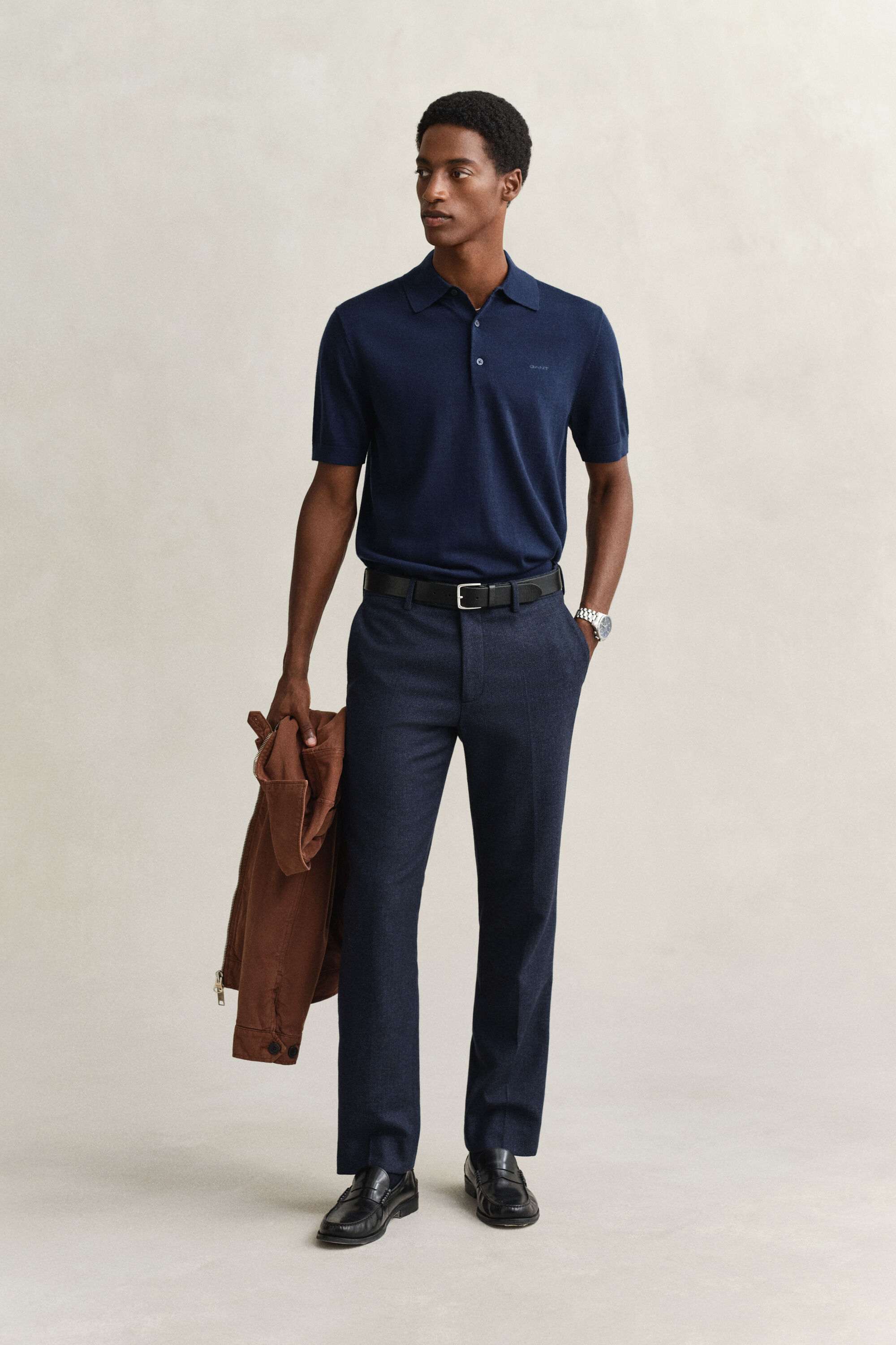 Kortärmad pikétröja i extra fin merinoull