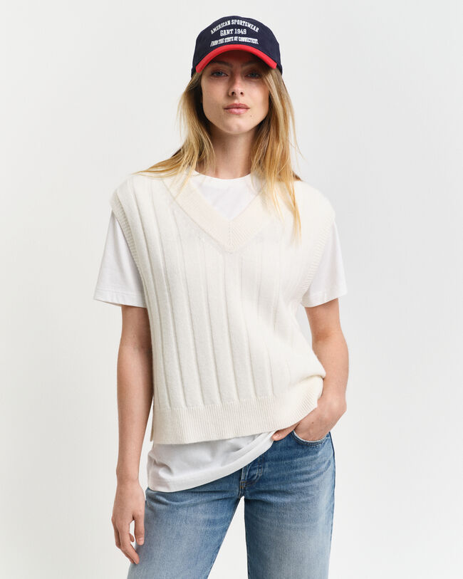 Bredribbad V-ringad slipover i ull