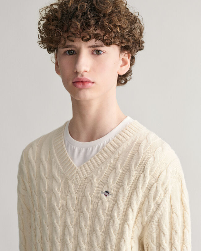 Teens Shield V-ringad kabelstickad tr&ouml;ja