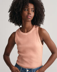 Sunfaded ribbstickat linne med hög halsringning