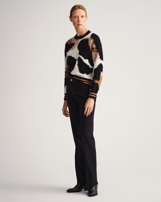 Leopardm&ouml;nstrad intarsiastickad crew neck tr&ouml;ja