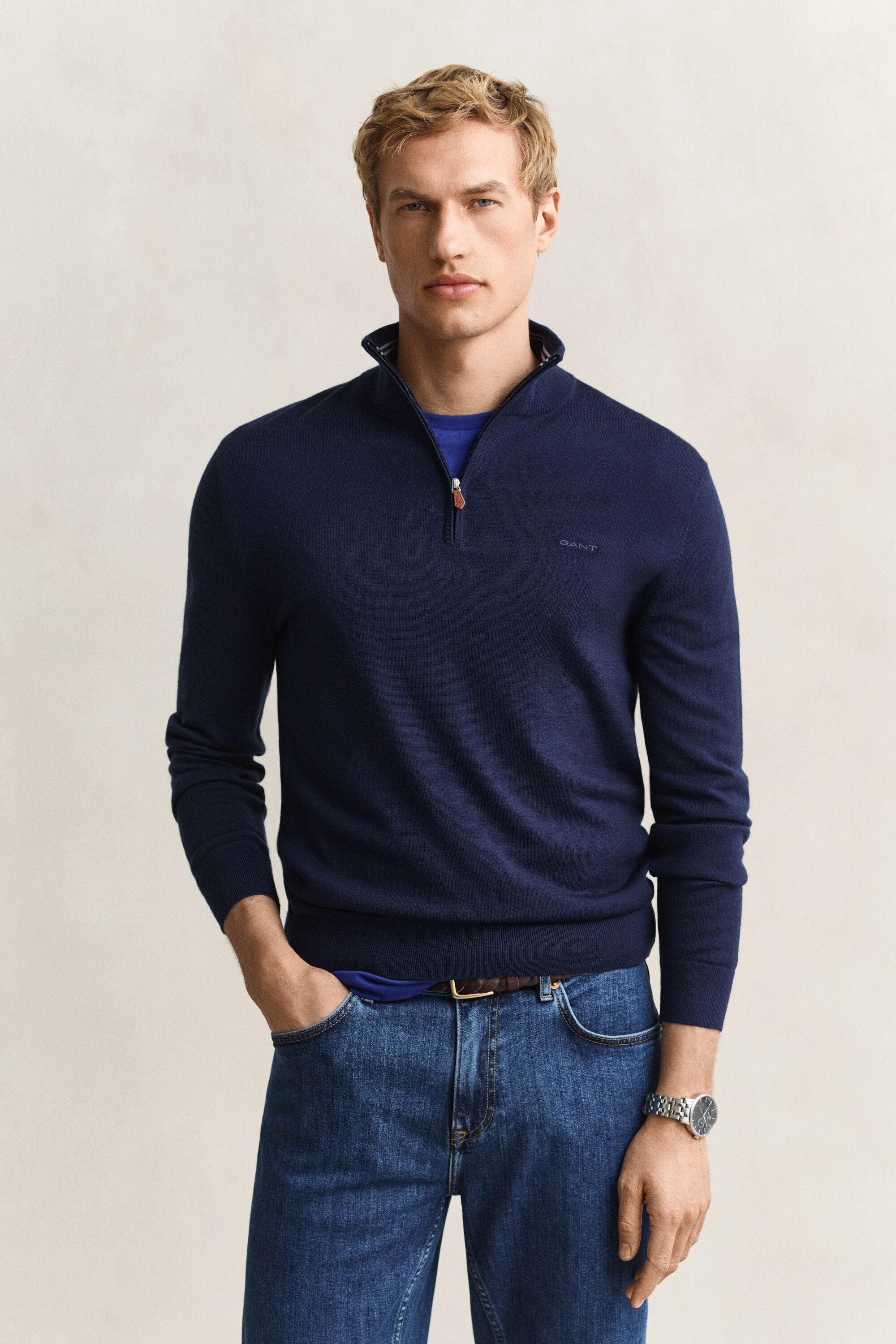 Tröja med half-zip i merinoull