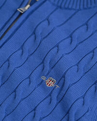 Kabelstickad bomullströja med dragkedja vid halsöppningen