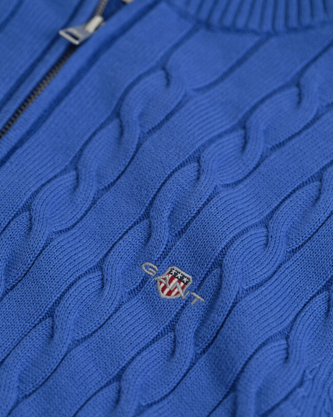 Kabelstickad bomullströja med dragkedja vid halsöppningen