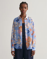 Regular fit blommig blus i bomull och silke