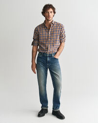 Regular fit rutig tunn twillskjorta