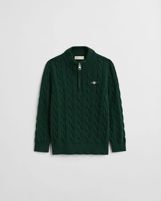 Kids kabelstickad bomullströja med half-zip