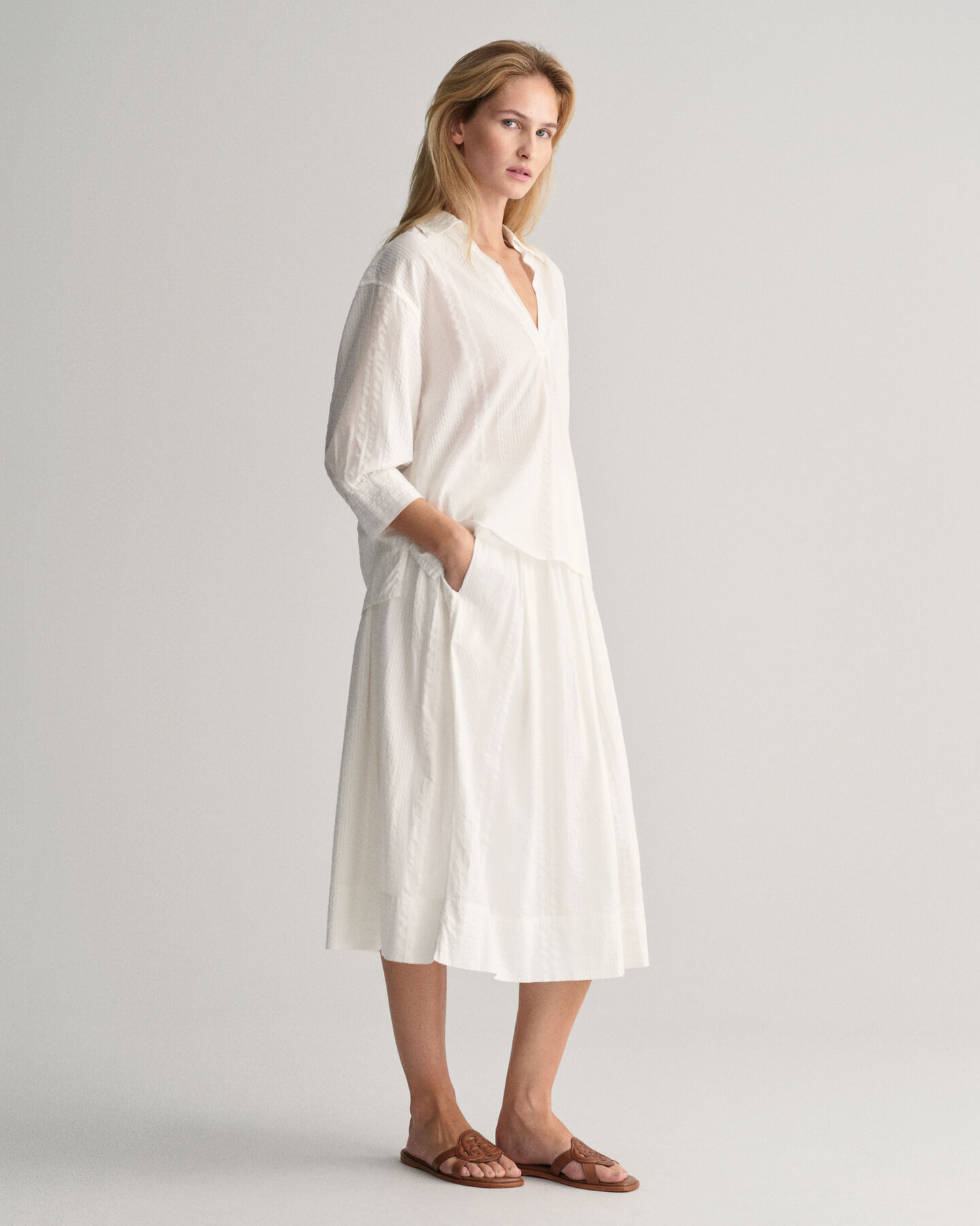 Relaxed fit randig popover-skjorta i b&auml;ckeb&ouml;lja