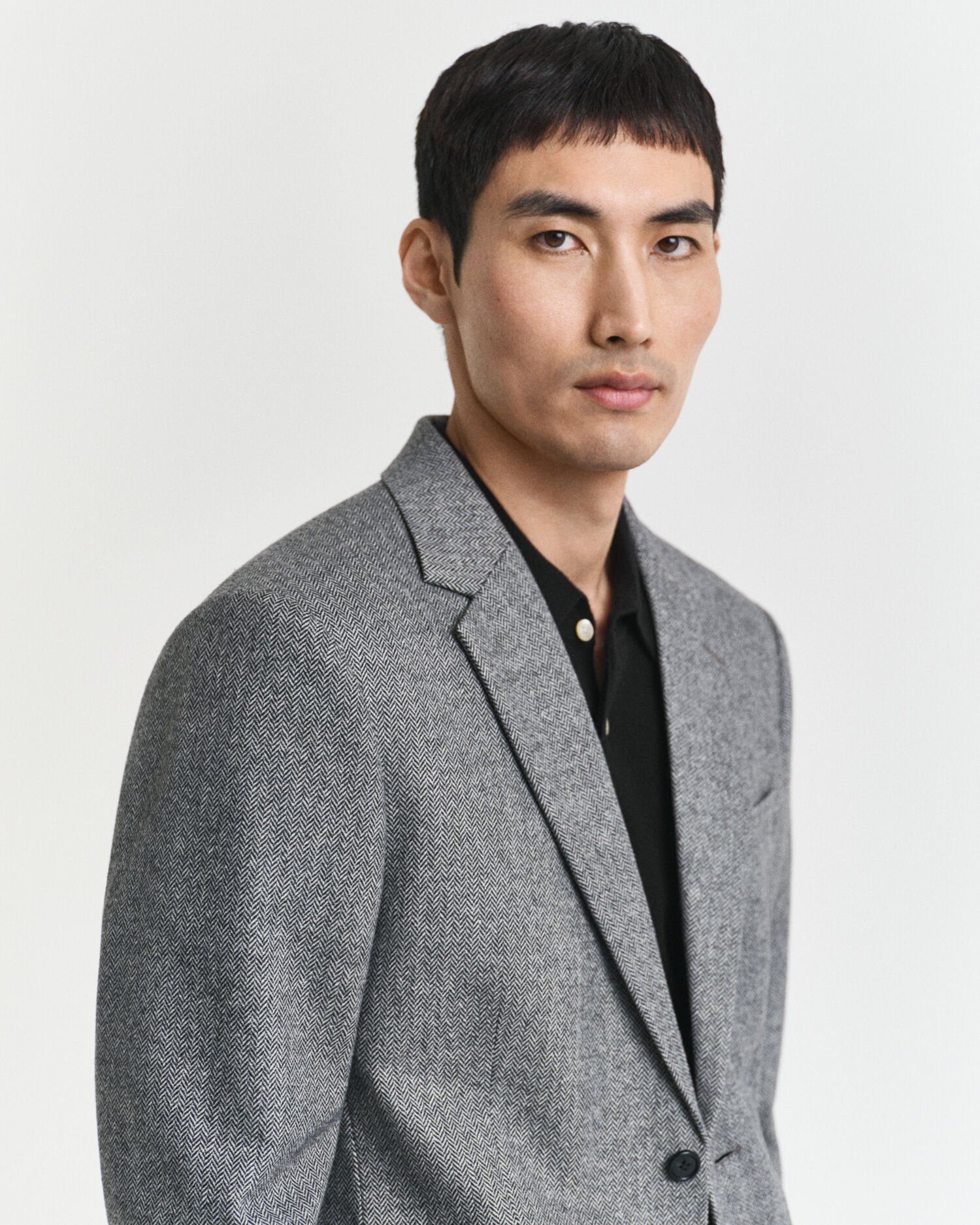 Slim fit kostymkavaj i flanell med fiskbensmönster