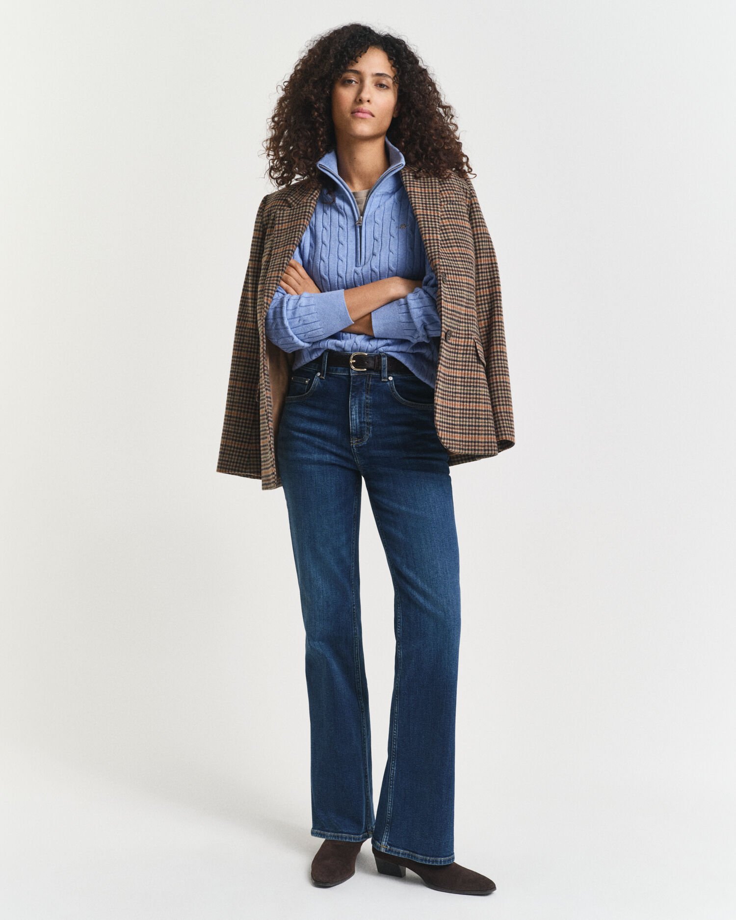 Kabelstickad tröja med half-zip