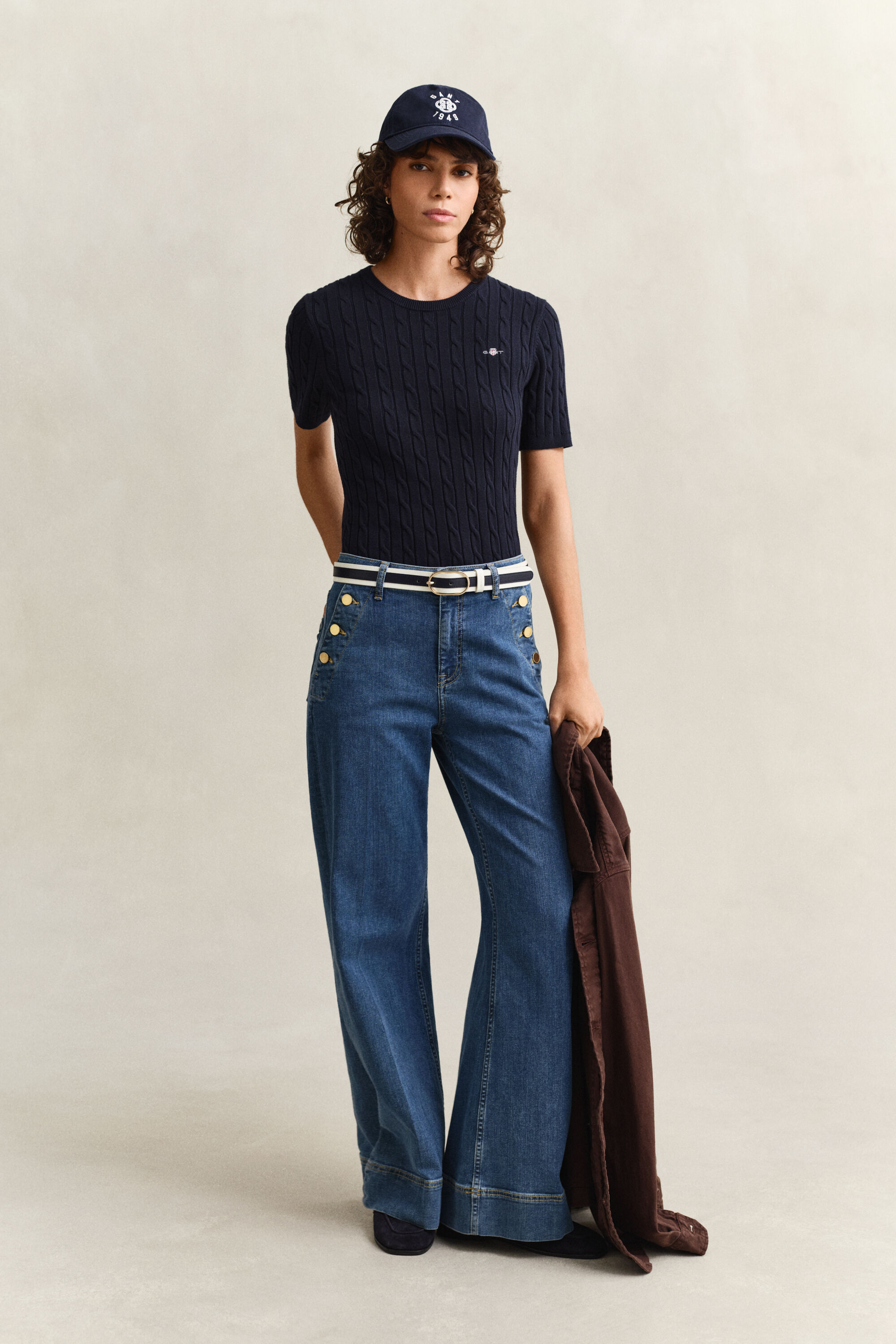 Kabelstickad kortärmad tröja