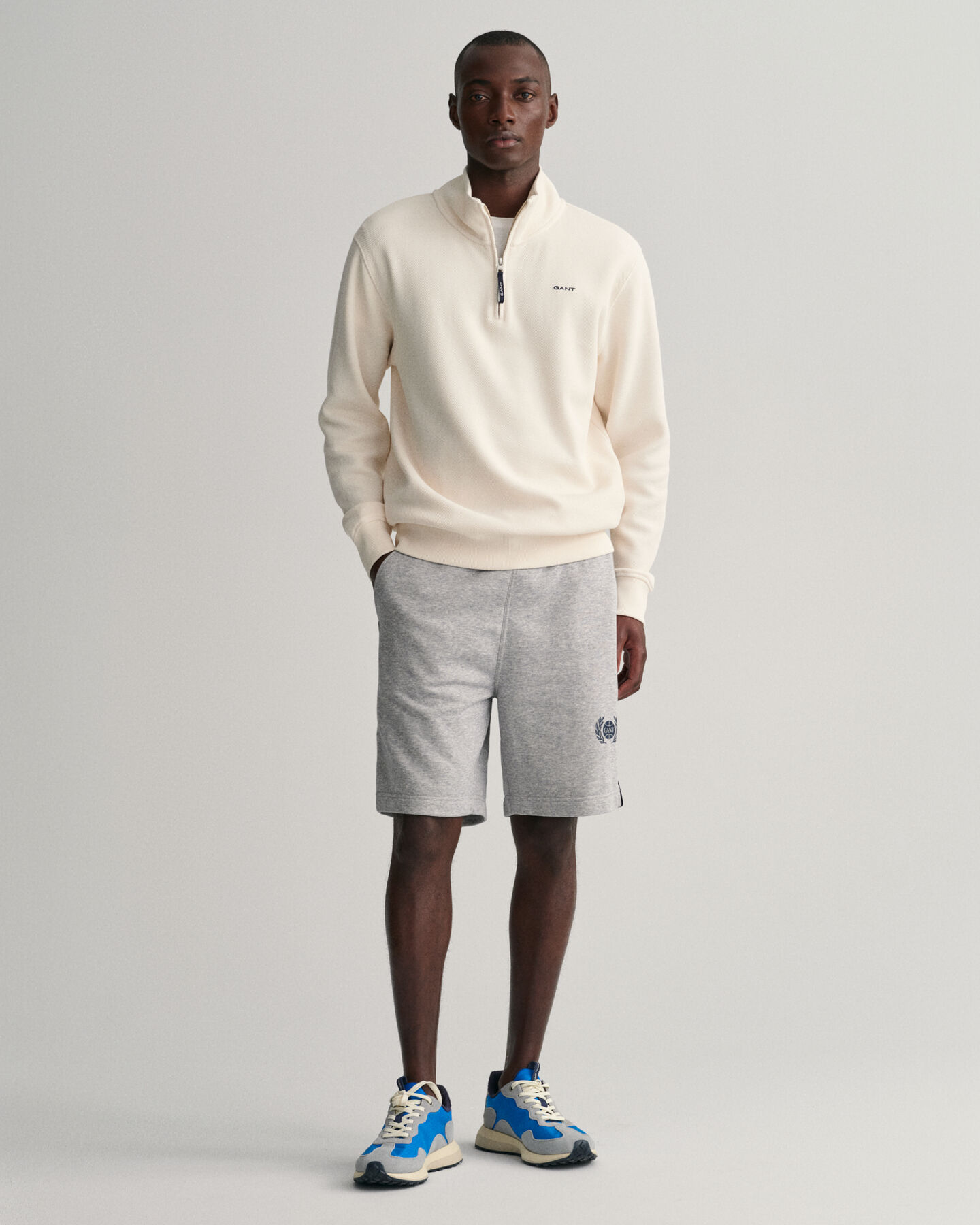 Waffle Texture half-zip sweatshirt