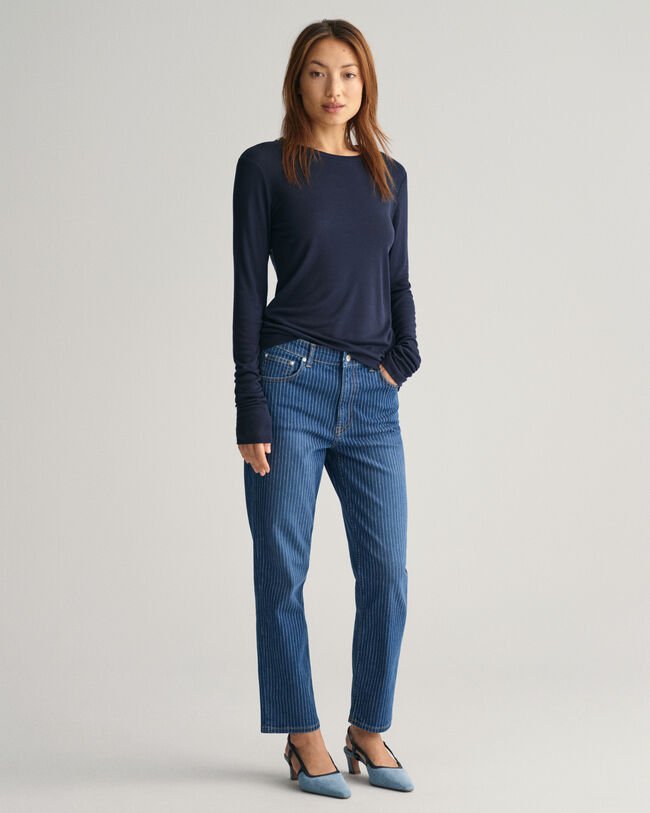 Randiga cropped jeans med raka ben