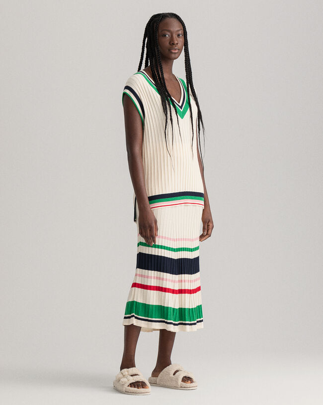 Randig ribbstickad kjol