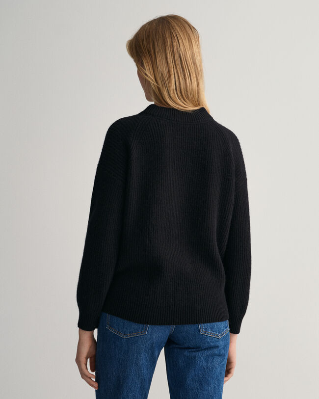 Ribbstickad crew neck tr&ouml;ja i ull